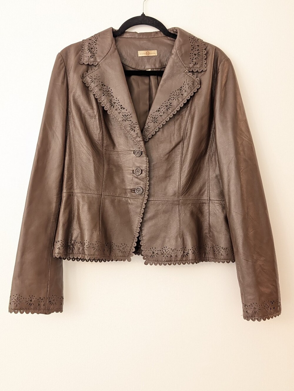 Wilsons Leather Brown blazer laser cut design